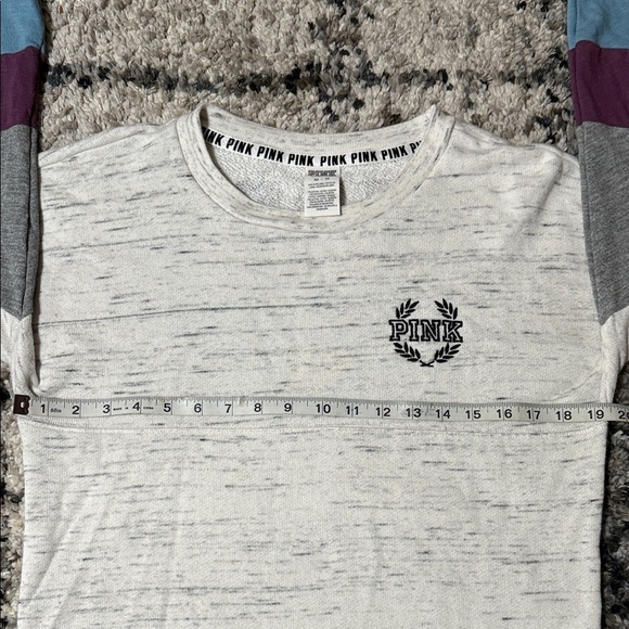 PINK Victoria's Secret Cream Sweatshirt with Color Block Sleeves - Picture 3 of 9